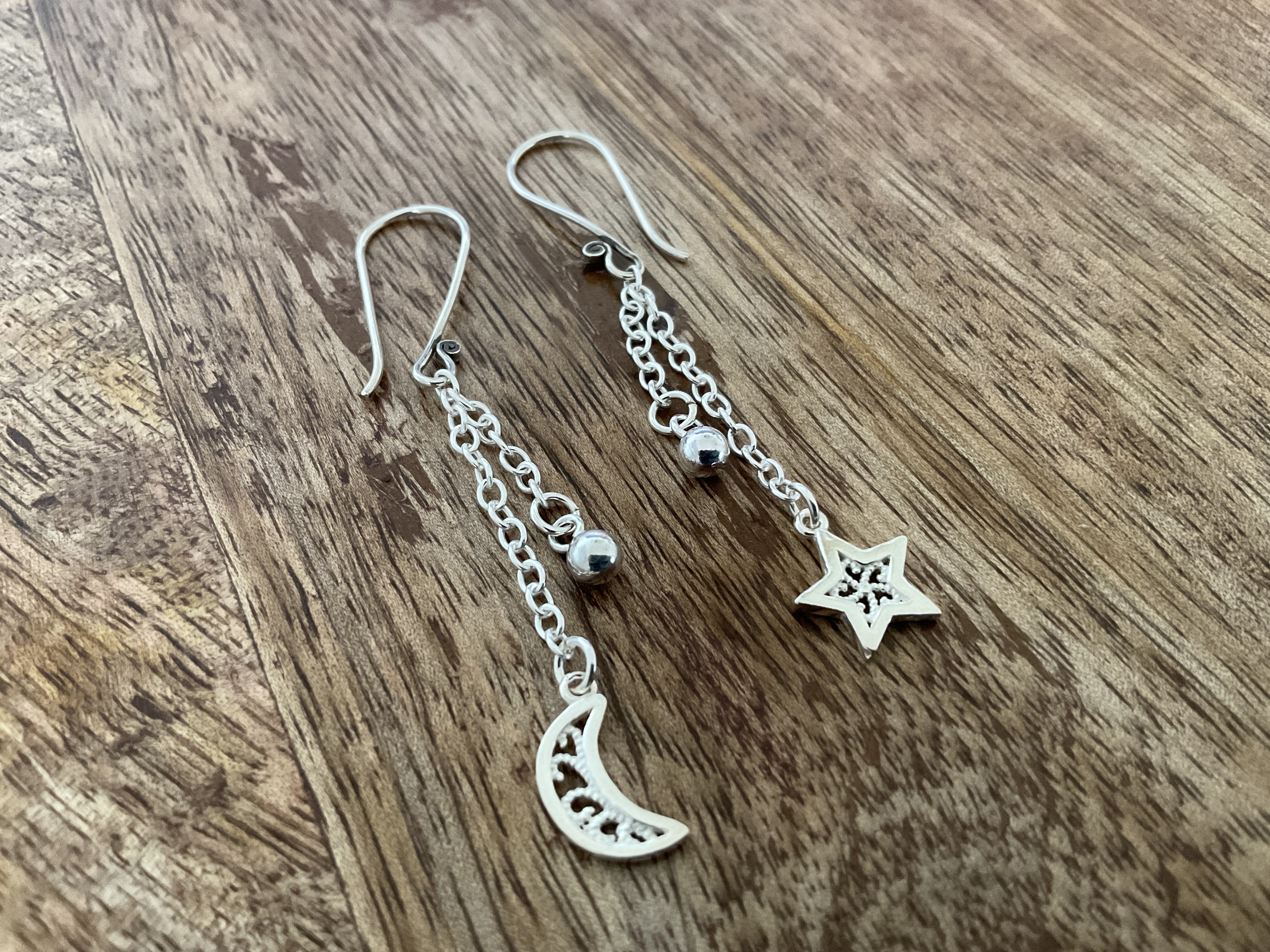Moon & Star Tassel Earrings - Click Image to Close